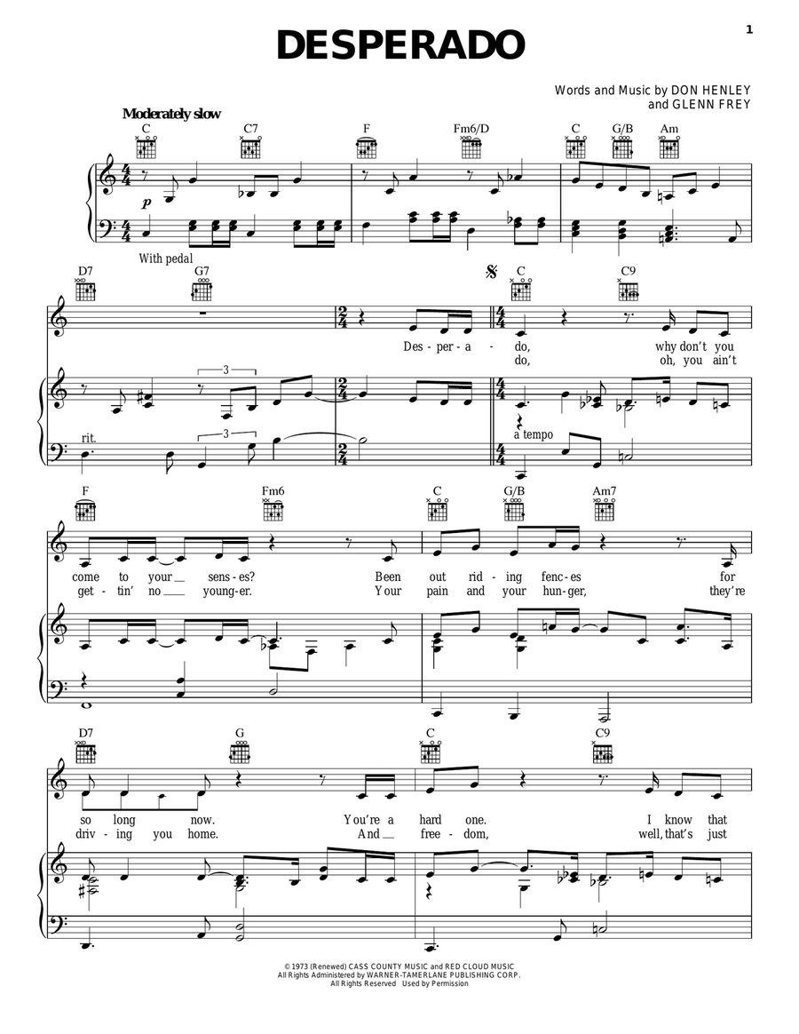 Desperado Piano, Vocal, Guitar scores gallery preview page 1