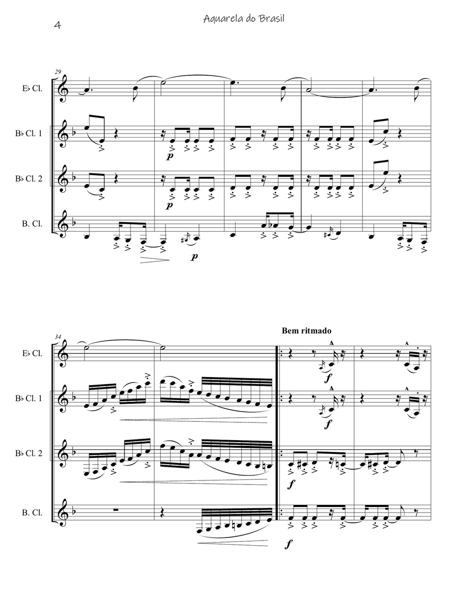 Aquarela Brasileira (aquarela Do Brasil) (brasil) Clarinet Quartet scores gallery preview page 4