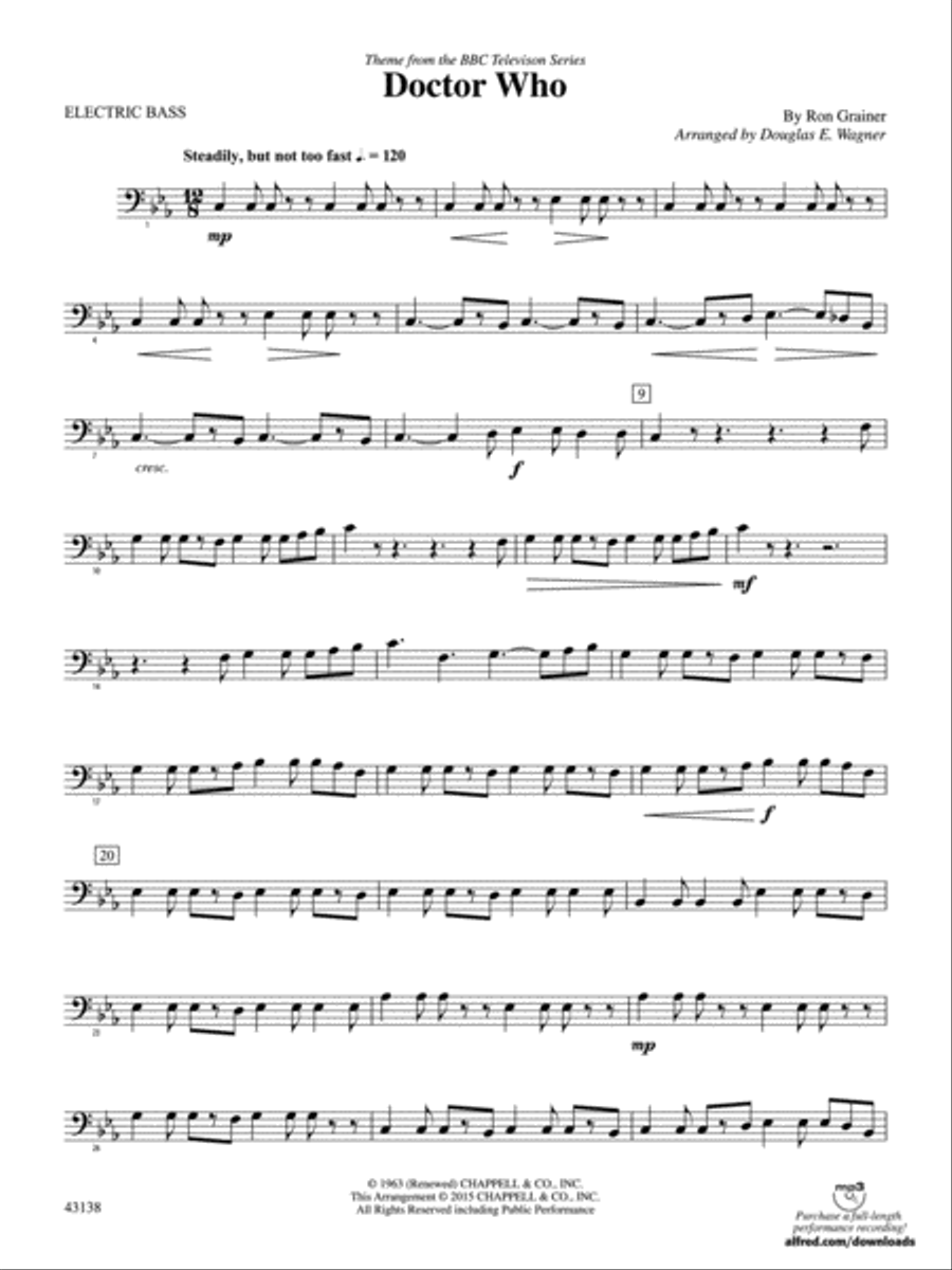 Doctor Who: Electric Bass Concert Band scores gallery preview page 1
