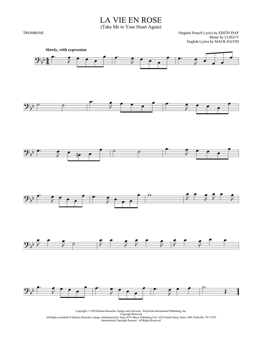 La Vie En Rose (Take Me To Your Heart Again) Trombone Solo scores gallery preview page 1