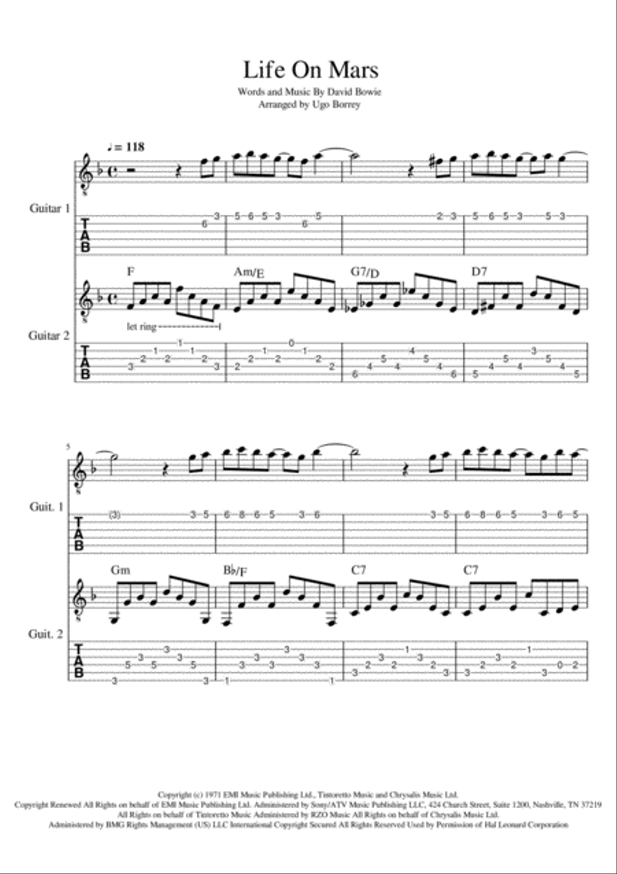 Life On Mars Guitar scores gallery preview page 1