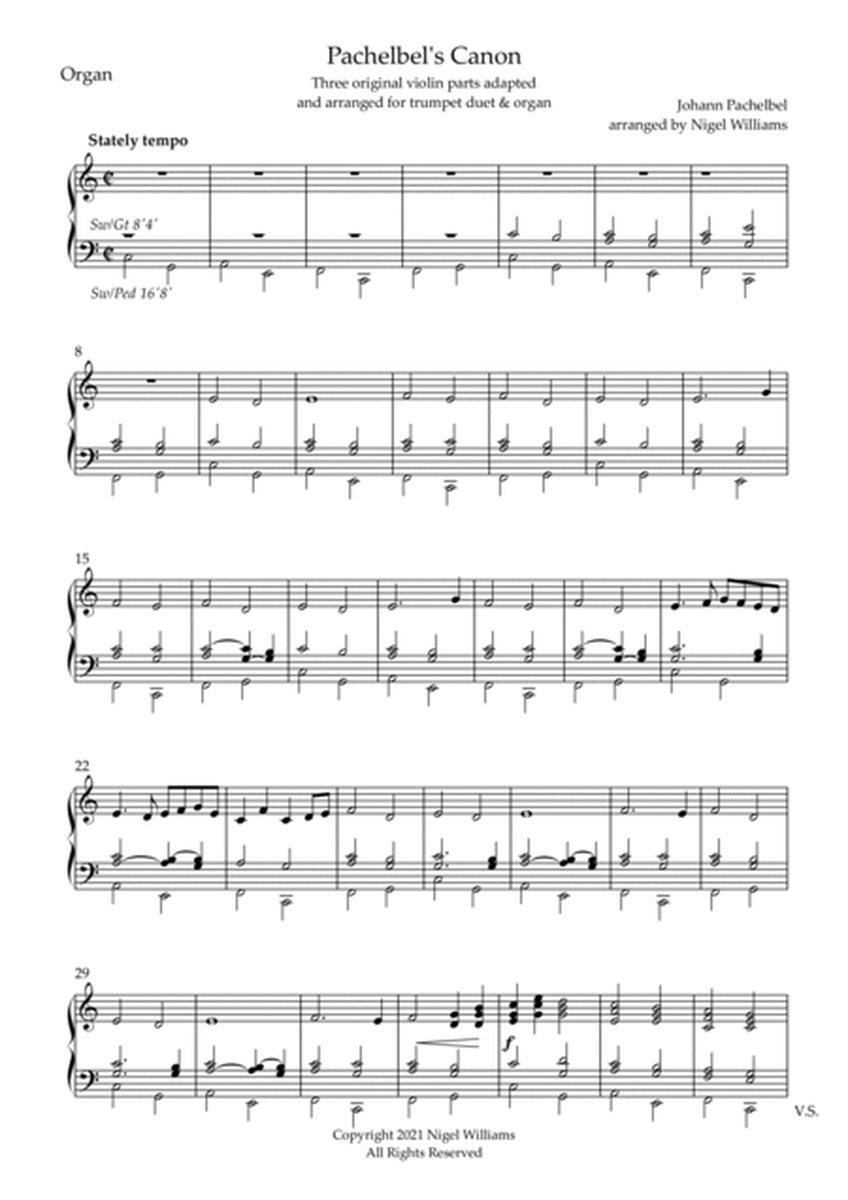 Pachelbel's Canon, for Trumpet Duet and Organ image number null