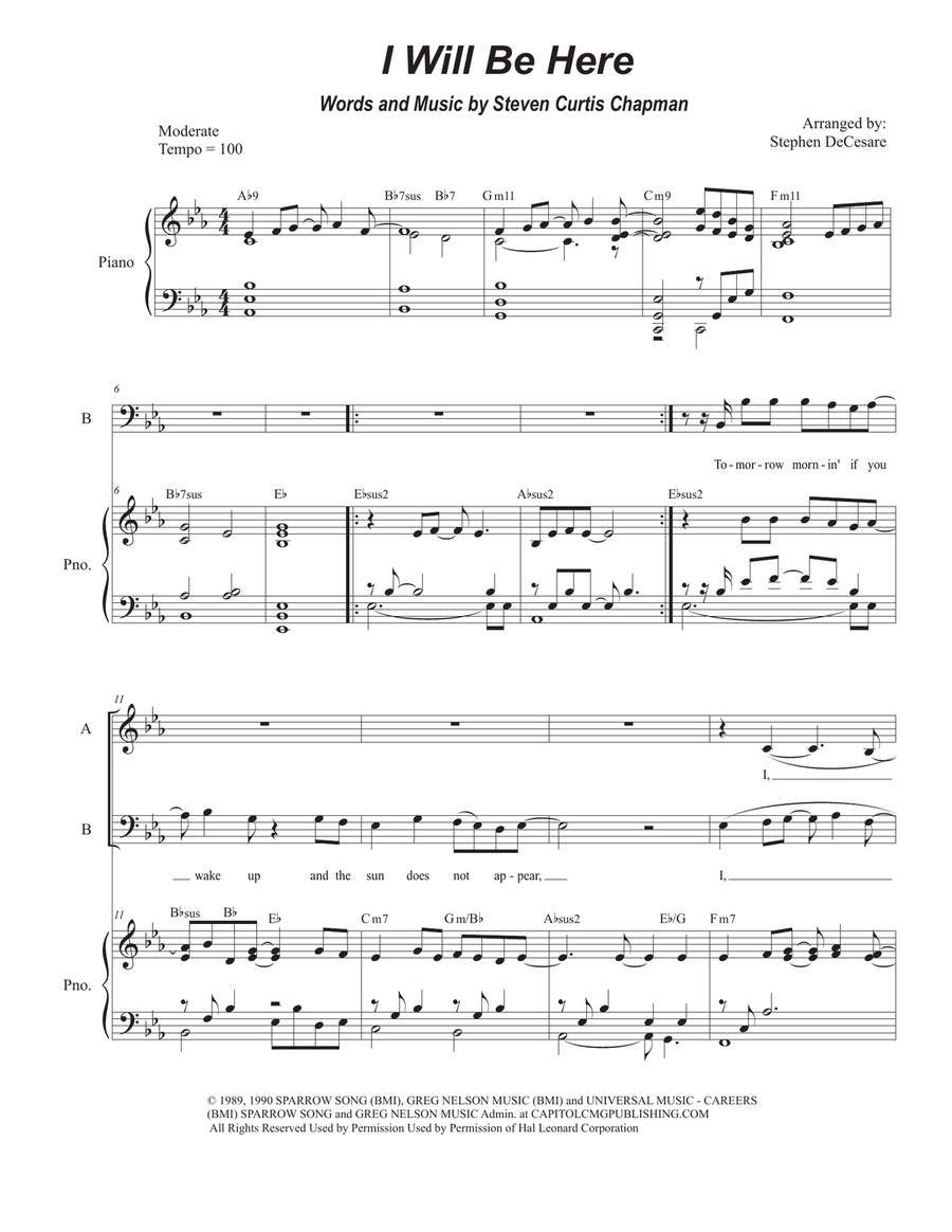 I Will Be Here Piano, Vocal scores gallery preview page 1