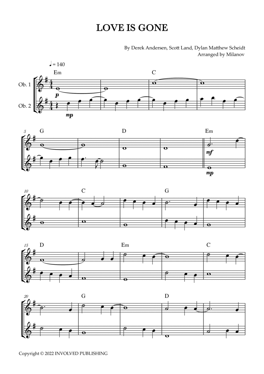 Love Is Gone Woodwind Duet scores gallery preview page 1