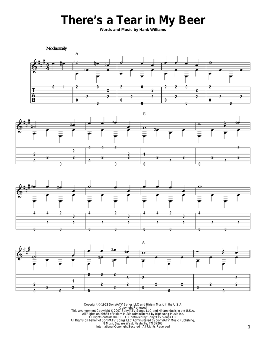 There's A Tear In My Beer Electric Guitar scores gallery preview page 1