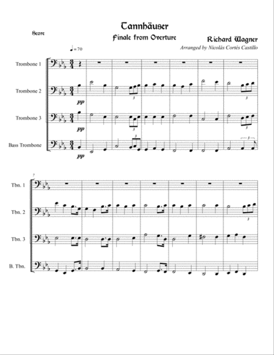 Richard Wagner - Tannhäuser (Pilgrim's Chorus) for Trombone Quartet Brass Ensemble scores gallery preview page 2