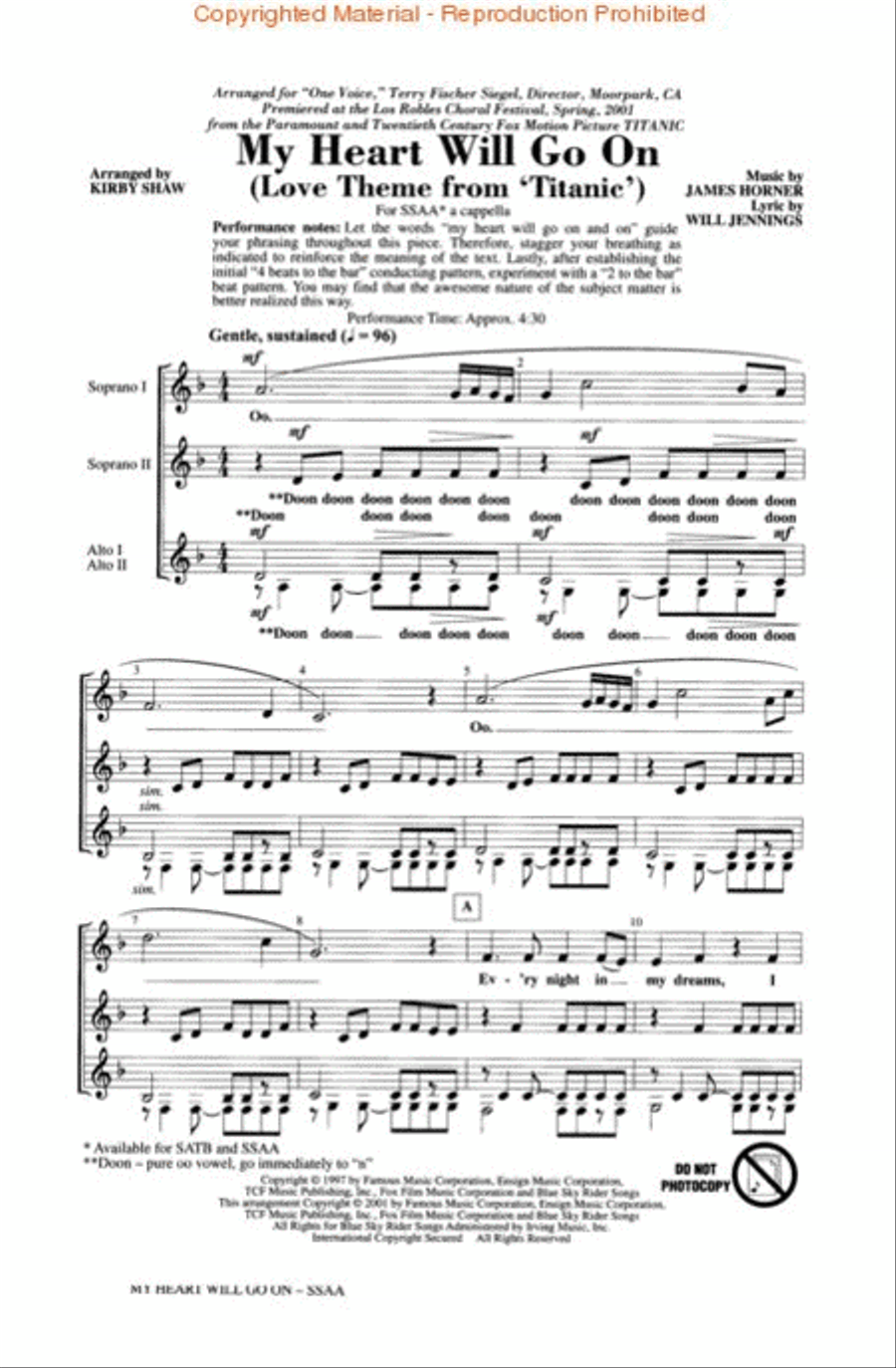 My Heart Will Go On SSAA scores gallery preview page 2