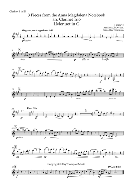 MacDowell: 3 Movements from 6 Little Pieces by J S Bach (Anna Magdalena Notebook) - clarinet trio image number null