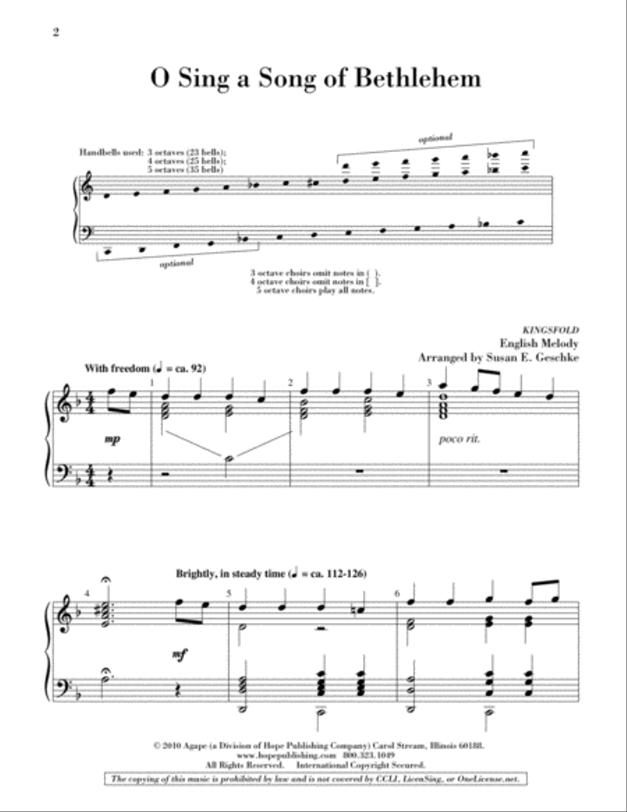 O Sing a Song of Bethlehem 5-Octaves scores gallery preview page 2