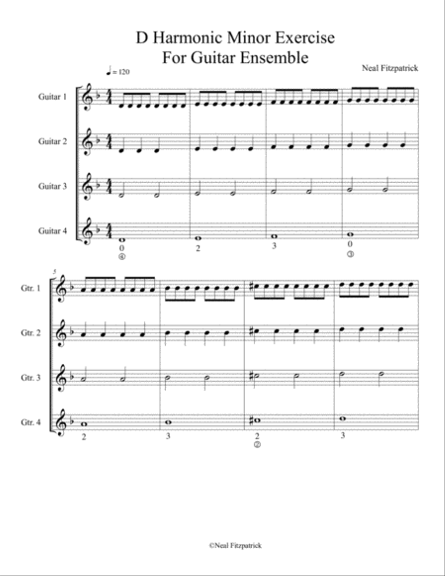 D Harmonic Minor Scale For Guitar Ensemble Guitar Ensemble scores gallery preview page 1