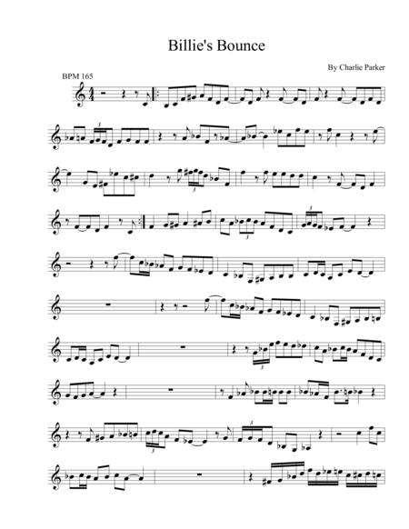 Billies Bounce For C Instruments By Charlie Parker Original Transcription   image number null