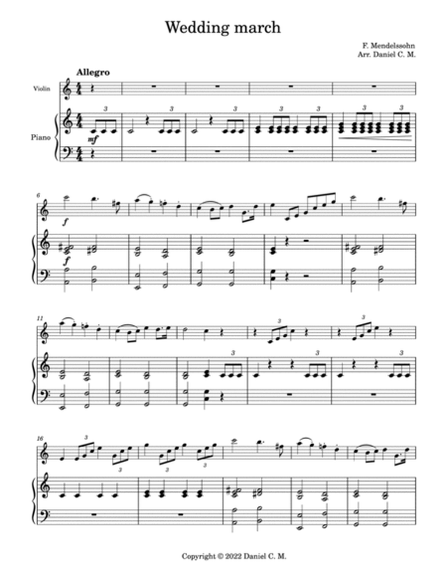 Wedding March by Mendelssohn for violin and piano (easy) image number null