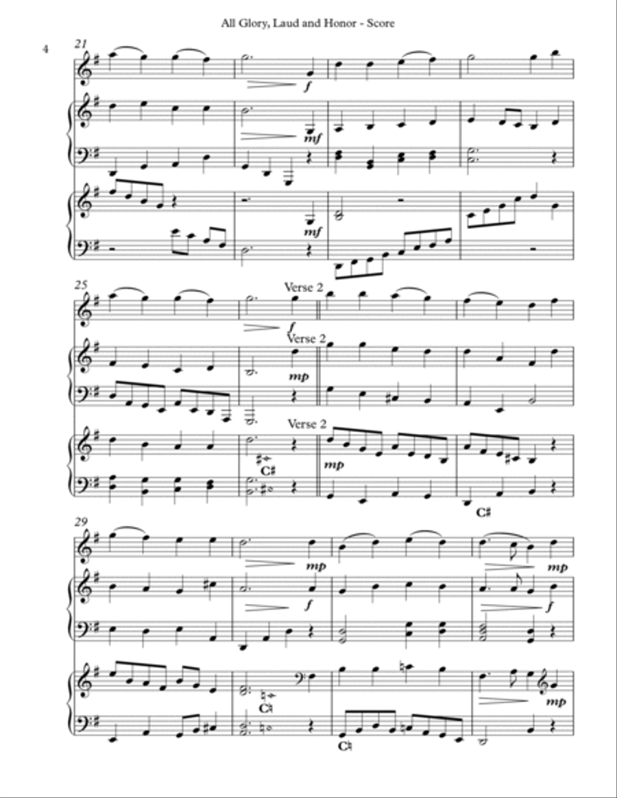 All Glory, Laud and Honor Trio for Oboe, Harp and Piano Pedal Harp scores gallery preview page 4