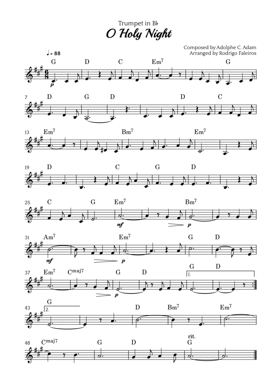 O Holy Night B-Flat Trumpet scores gallery preview page 1