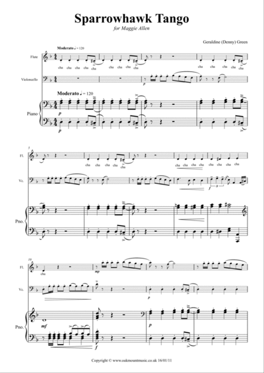 Sparrowhawk Tango. (Flute, Cello and Piano Arrangement)