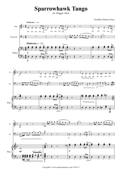 Sparrowhawk Tango. (Flute, Cello and Piano Arrangement)