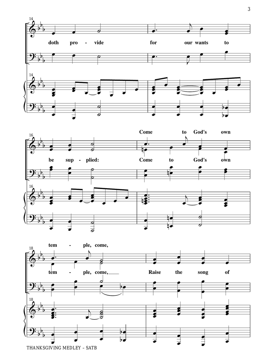 THANKSGIVING MEDLEY (SATB CHOIR and PN with Choir Prt) 4-Part scores gallery preview page 4
