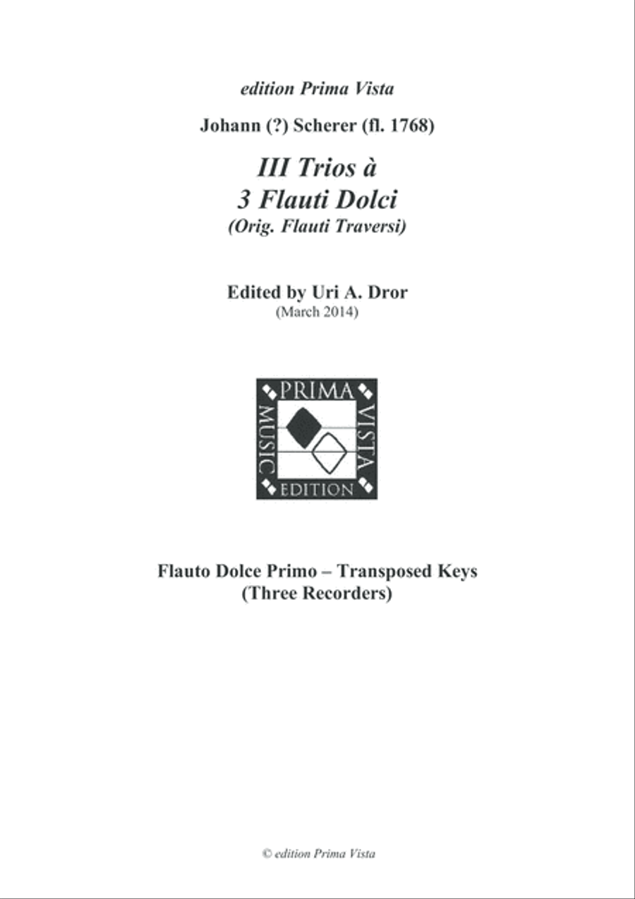Johann Scherer, III Trios for Three Recorders, Parts Woodwind Trio scores gallery preview page 1