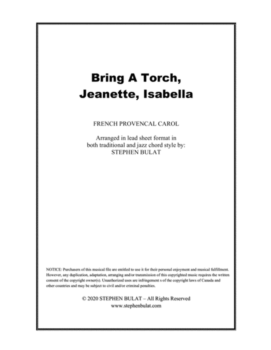 Bring A Torch, Jeanette, Isabella - Lead sheet arranged in traditional and jazz style (key of G)