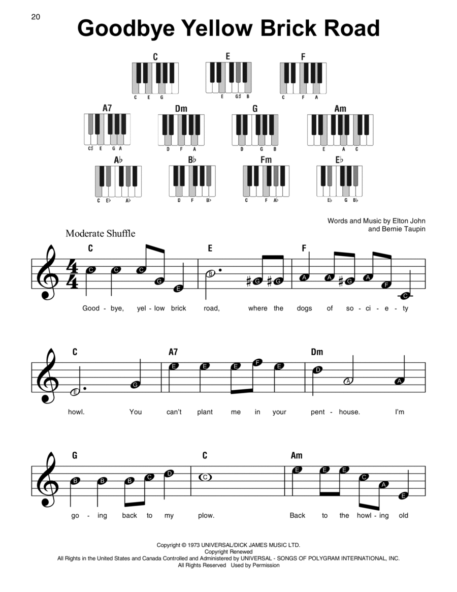 Goodbye Yellow Brick Road Easy Piano scores gallery preview page 1
