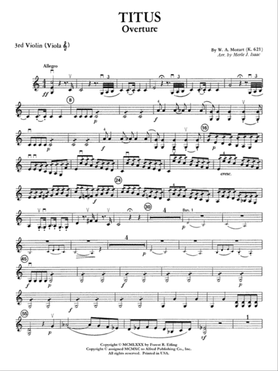 Titus Overture: 3rd Violin (Viola [TC]) Full Orchestra scores gallery preview page 1