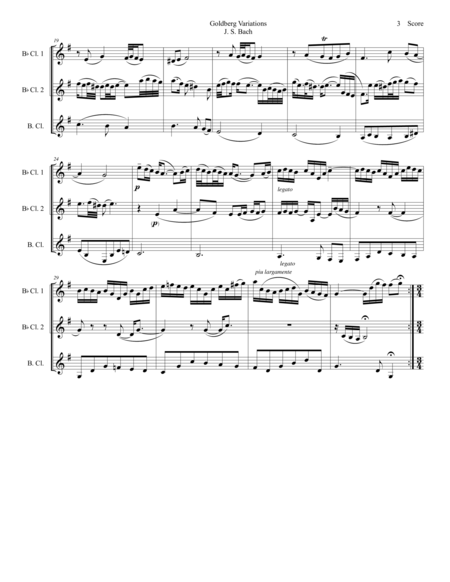 J. S. Bach Goldberg Variations set for Clarinet Trio - SCORE