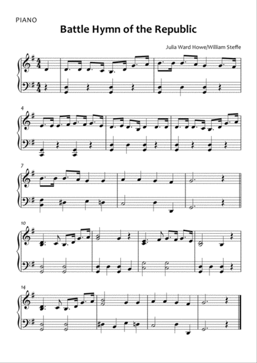 Battle Hymn of the Republic - Easy Piano Easy Piano scores gallery preview page 1