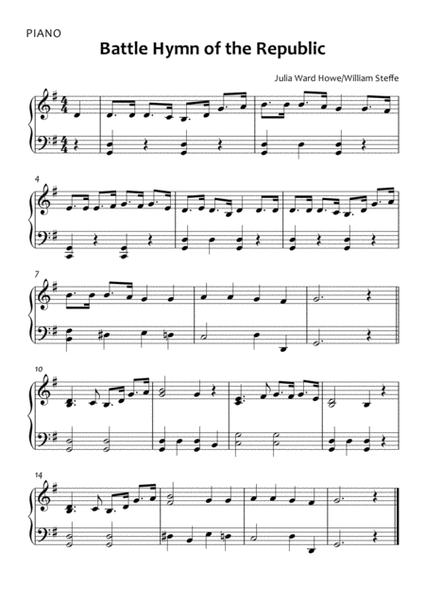 Battle Hymn of the Republic - Easy Piano