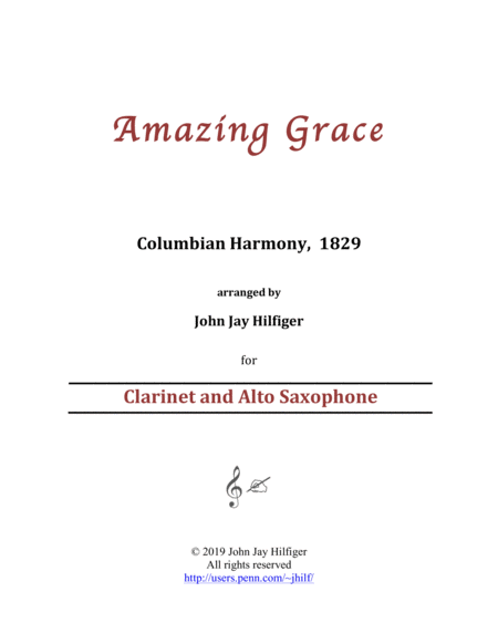 Amazing Grace for Clarinet and Alto Saxophone image number null
