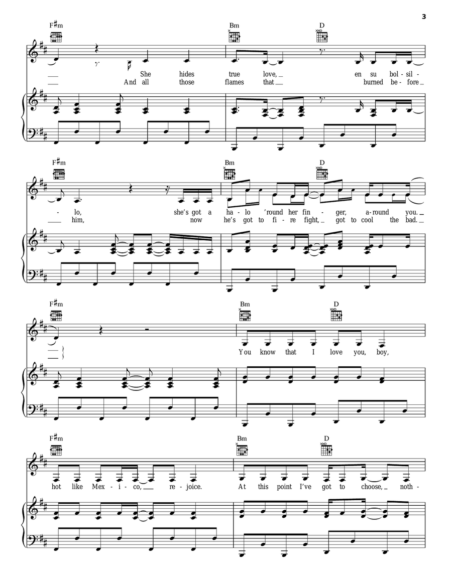 Alejandro Piano, Vocal, Guitar scores gallery preview page 3