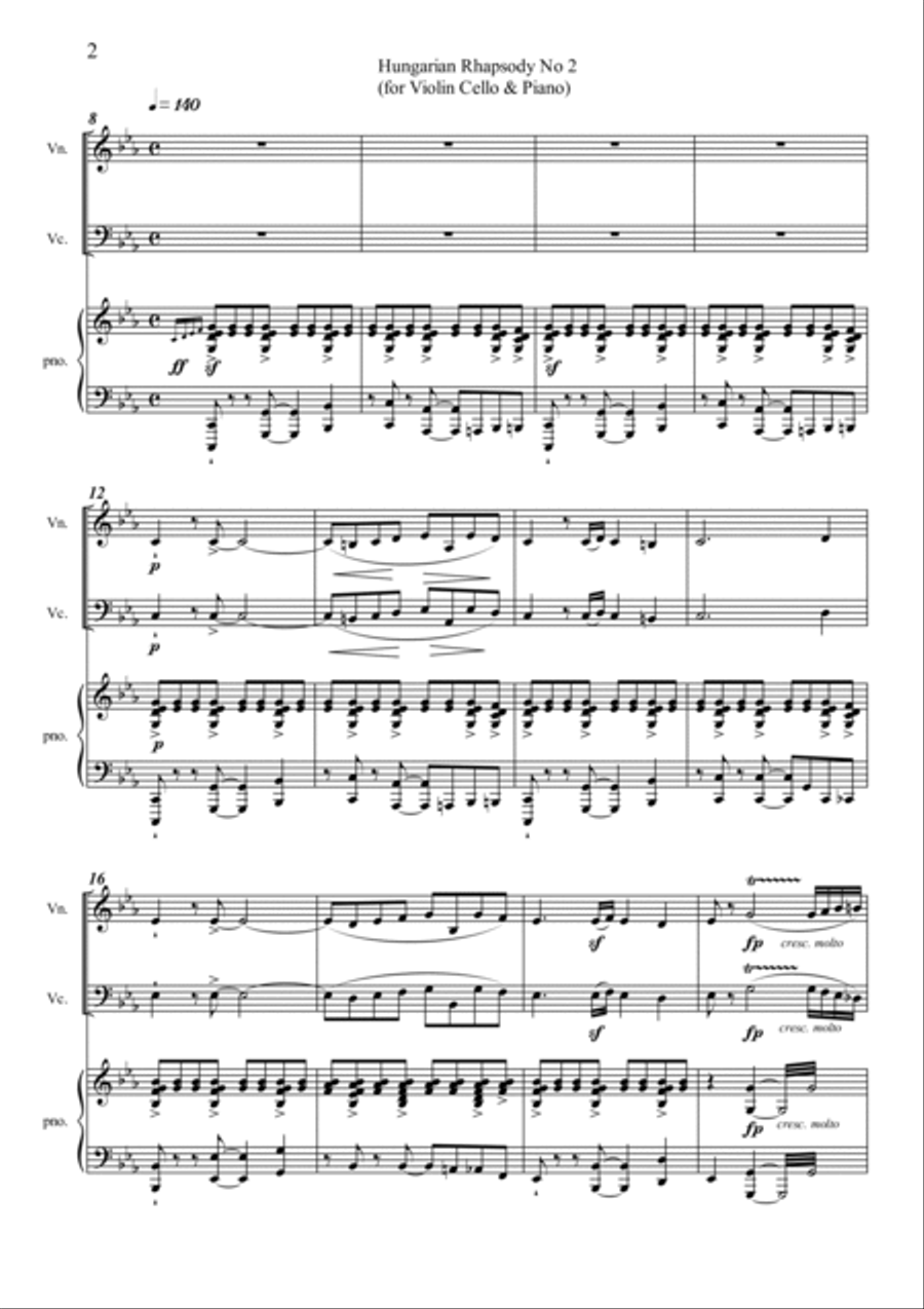 Hungarian Rhapsody No.2 Tango style Piano Trio scores gallery preview page 2