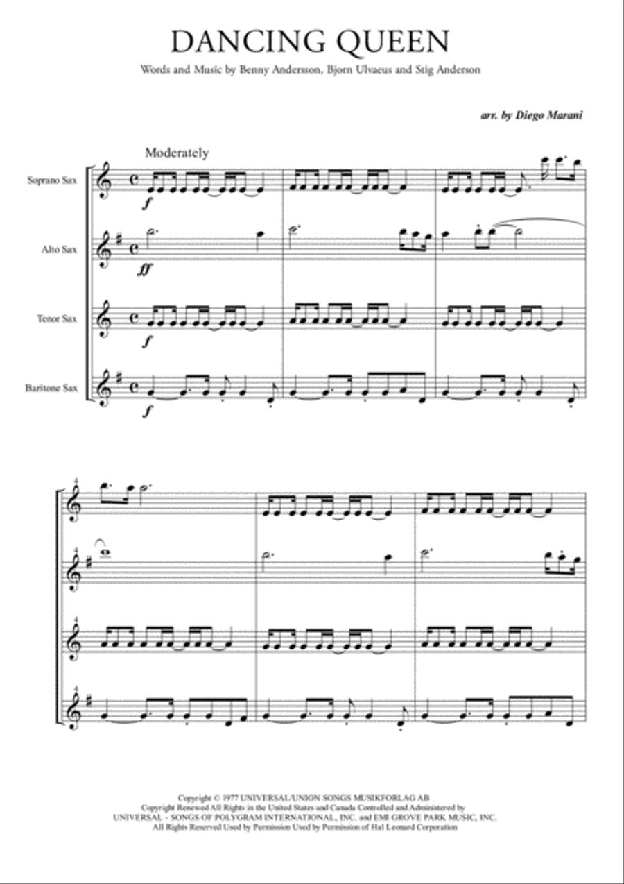 Dancing Queen Woodwind Quartet scores gallery preview page 1