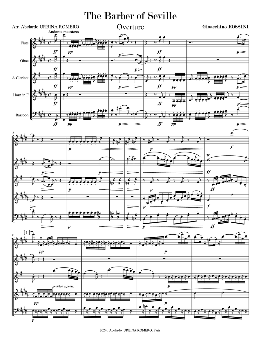 The Barber of Seville (Il barbiere di Siviglia) Overture - Wind Quintet Woodwind Quintet scores gallery preview page 1