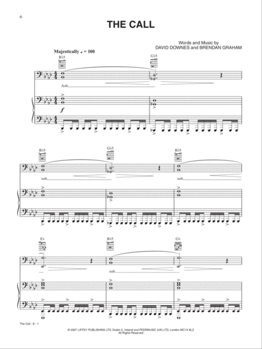 The Call Piano, Vocal, Guitar scores gallery preview page 1