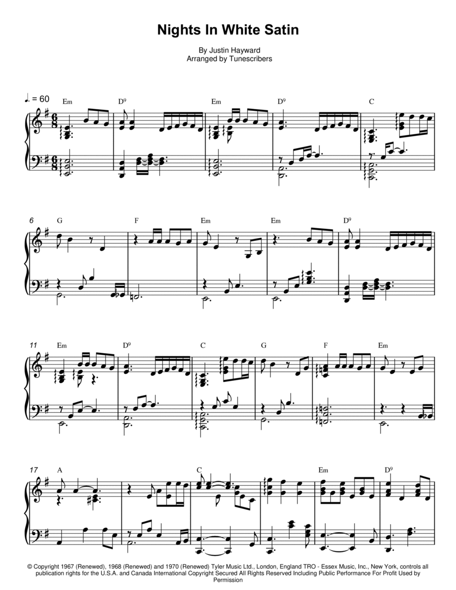 Nights In White Satin Piano Solo scores gallery preview page 1
