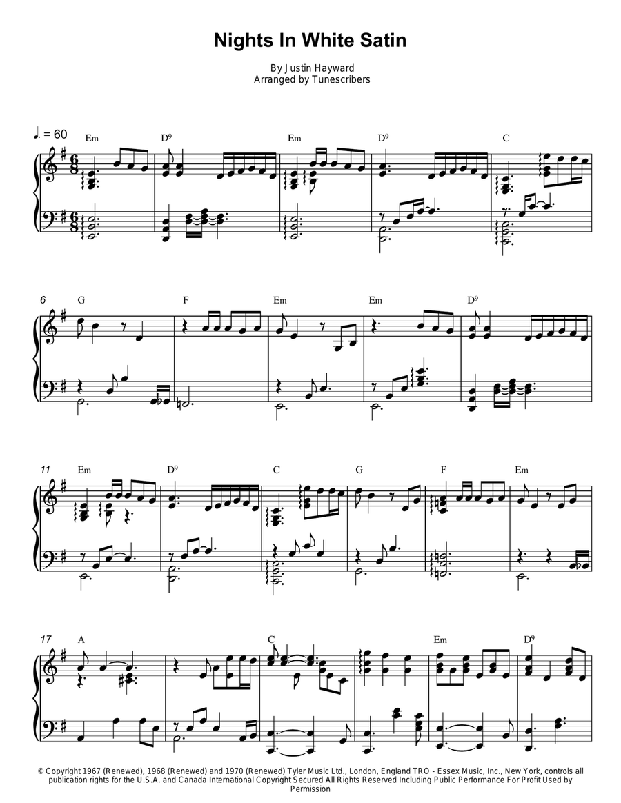 Nights In White Satin Nights In White Satin Piano Solo scores gallery preview page 1