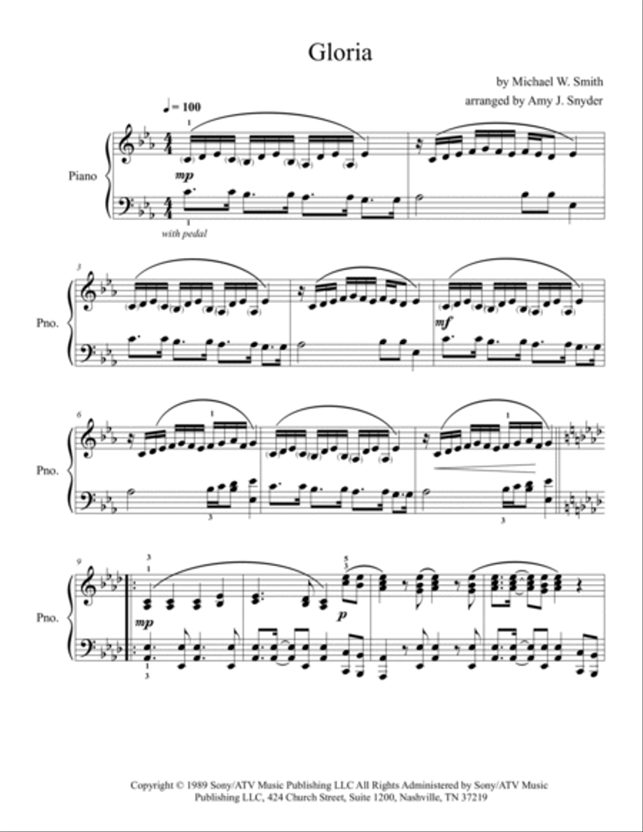 Gloria Piano Solo scores gallery preview page 2