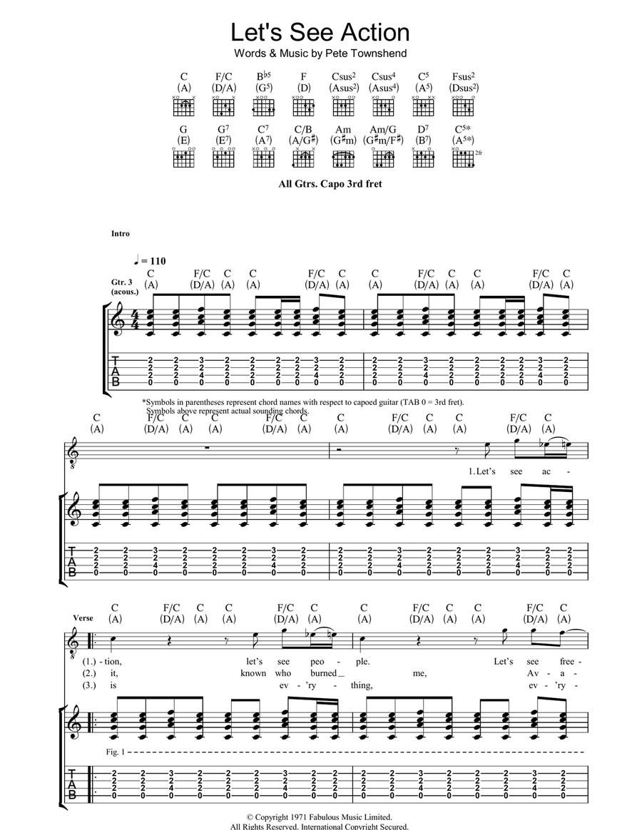 Let's See Action Guitar Tablature scores gallery preview page 1