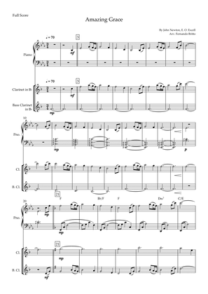 Amazing Grace for Clarinet in Bb & Bass Clarinet in Bb Duo and Piano Accompaniment with Chords