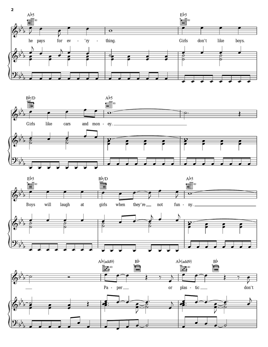 Girls & Boys Girls & Boys Piano, Vocal, Guitar scores gallery preview page 2
