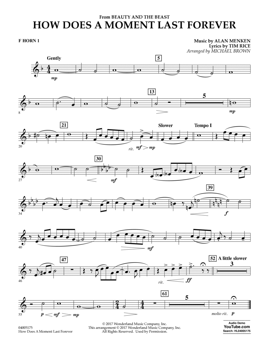 How Does a Moment Last Forever (from Beauty and the Beast) - F Horn 1 Concert Band scores gallery preview page 1