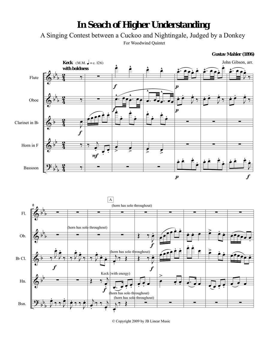 Mahler - In Search of Higher Understanding set for Wind Quintet Woodwind Quintet scores gallery preview page 1