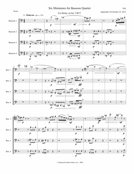 Six Miniatures For Bassoon Quartet (2015) for four bassoons, full score