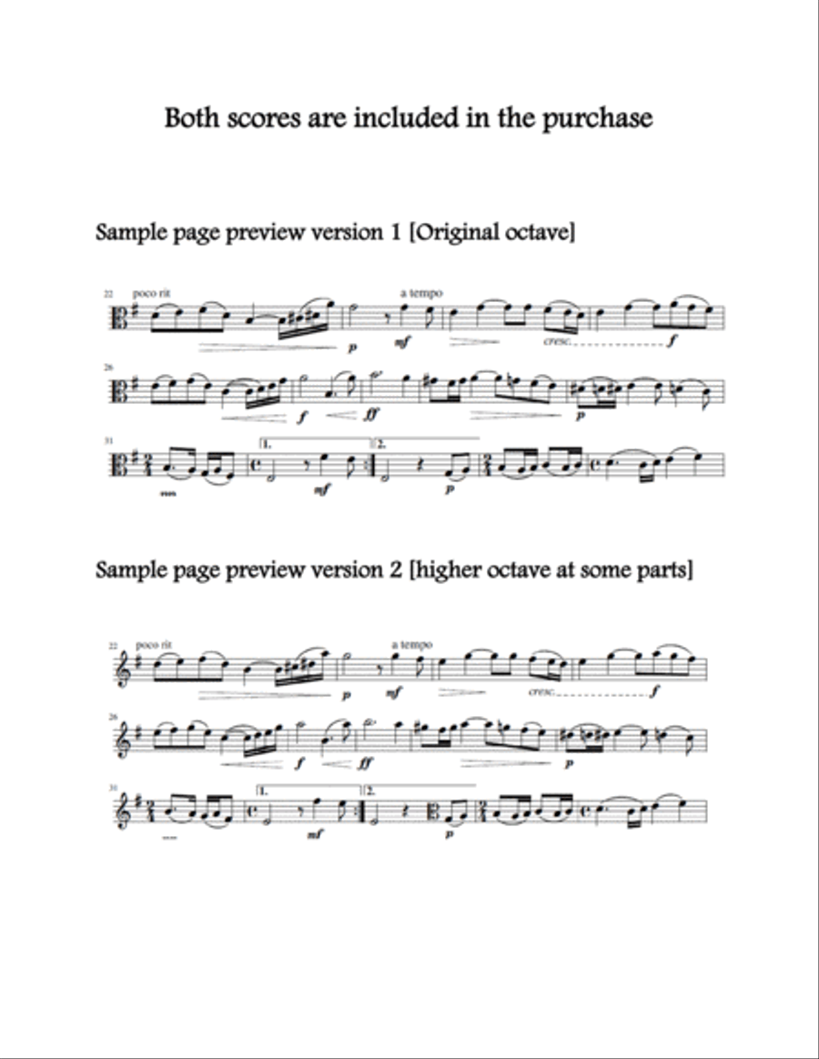 Rachmaninoff: Vocalise for Solo Viola (In 2 difficulties, both scores included) Viola Solo scores gallery preview page 2