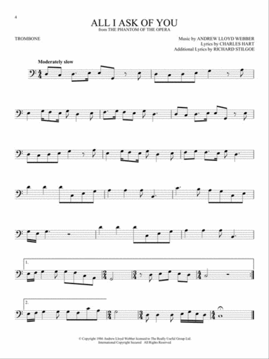 The Songs of Andrew Lloyd Webber Trombone Solo scores gallery preview page 4