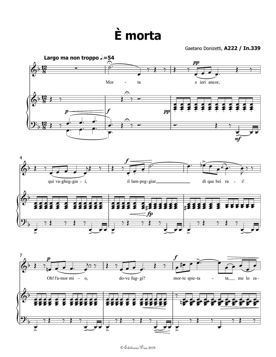 È morta, by Donizetti, in d minor Piano, Vocal scores gallery preview page 3
