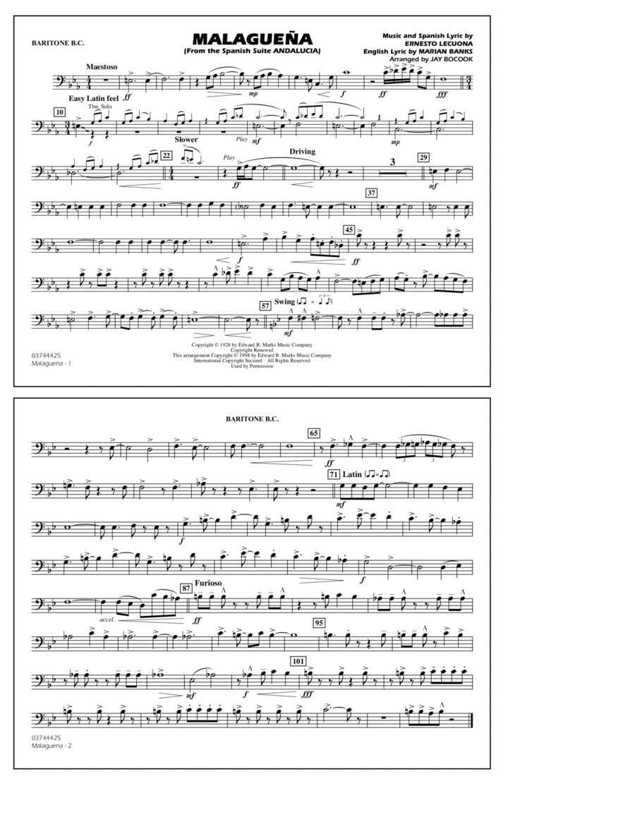 Malagueña (arr. Jay Bocook) - Baritone B.C. Marching Band scores gallery preview page 1