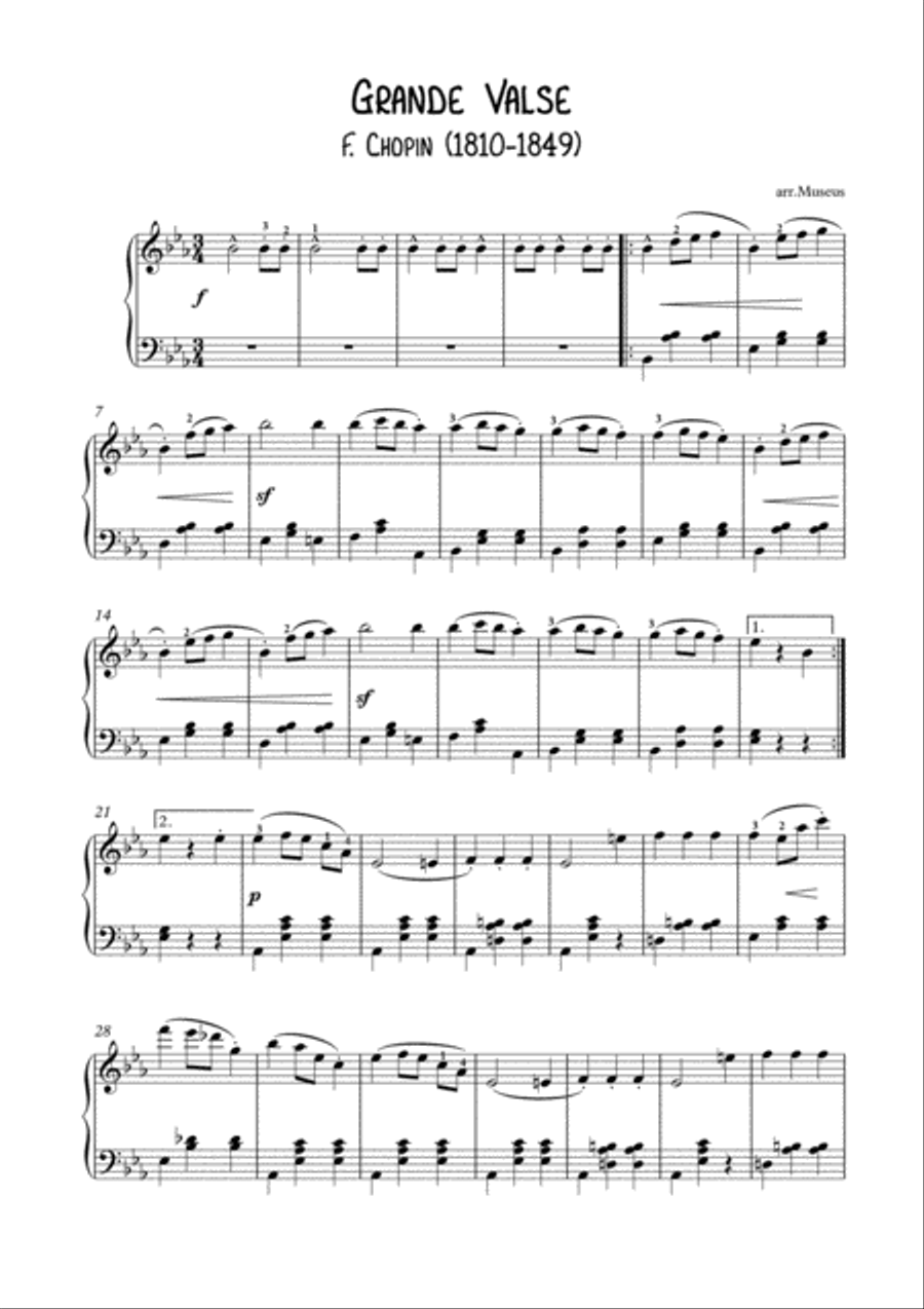 Grande Valse by Chopin﻿ for easy piano Easy Piano scores gallery preview page 1