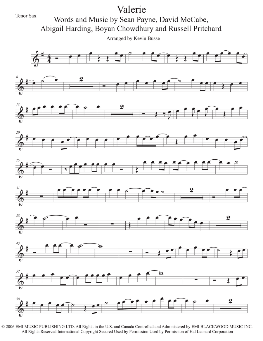Valerie Tenor Saxophone scores gallery preview page 1