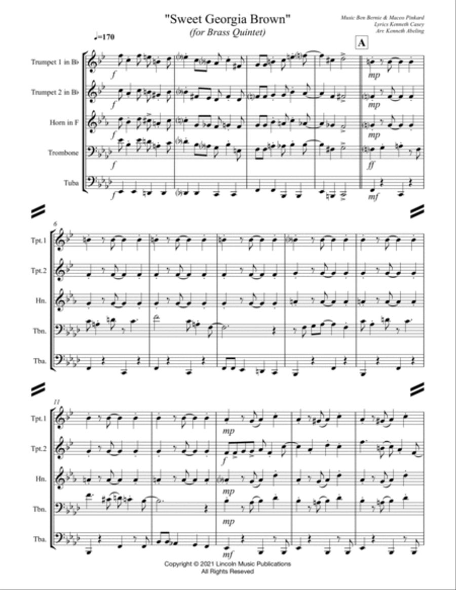 Sweet Georgia Brown (for Brass Quintet) Brass Quintet scores gallery preview page 2